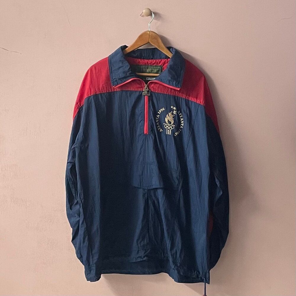 VTG Olympic Games Collection by Starter Red & Navy 96 Atlanta Quarter Zip Jacket